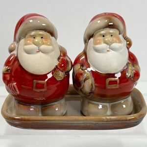 Santa Claus Salt and Pepper Shakers with Tray Christmas Santas Table Decor‎